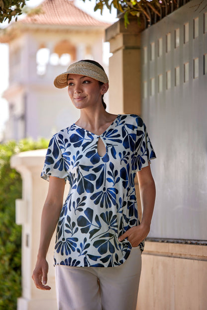 MAGLIA FLUIDA CON STAMPA FLOREALE E DETTAGLIO A GOCCIA
