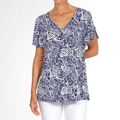 MAGLIA DONNA FANTASIA BIANCA E BLU BOTANIC